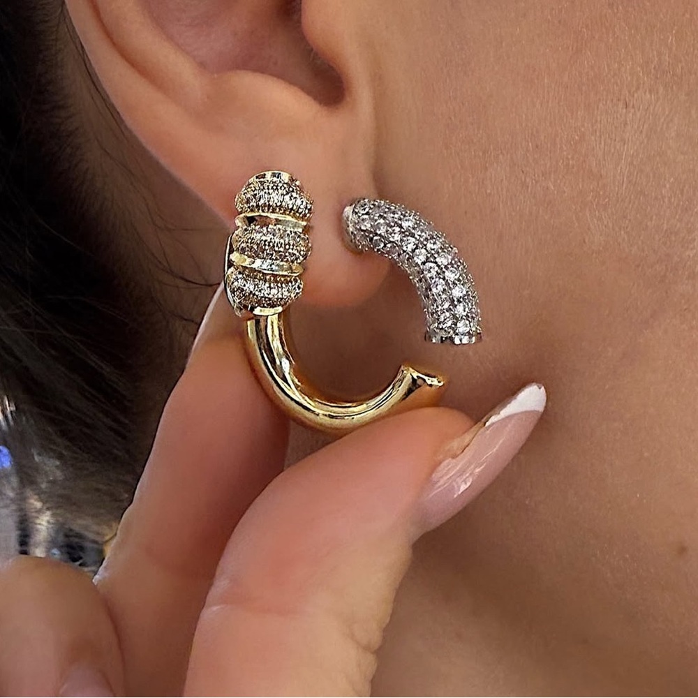 Gold & Silver Hoop Earrings | Modern Design | Cubic Zirconia
